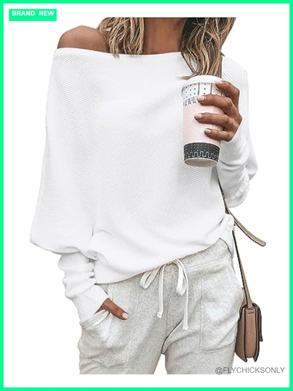 Off Shoulder Batwing Knit Sweater Pullover Loose Fall Top